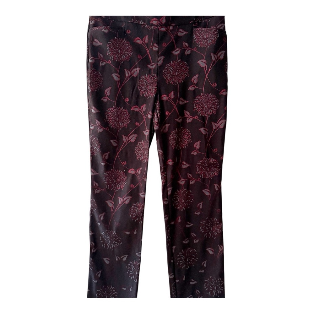 Chico's Brigitte So Slimming 360 Ruby Carnation Floral Print Pants Size 10